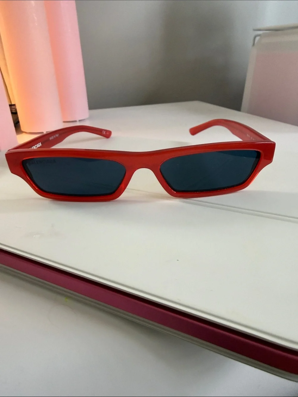 Balenciaga Kids Red Slim Rectangle Sunglasses